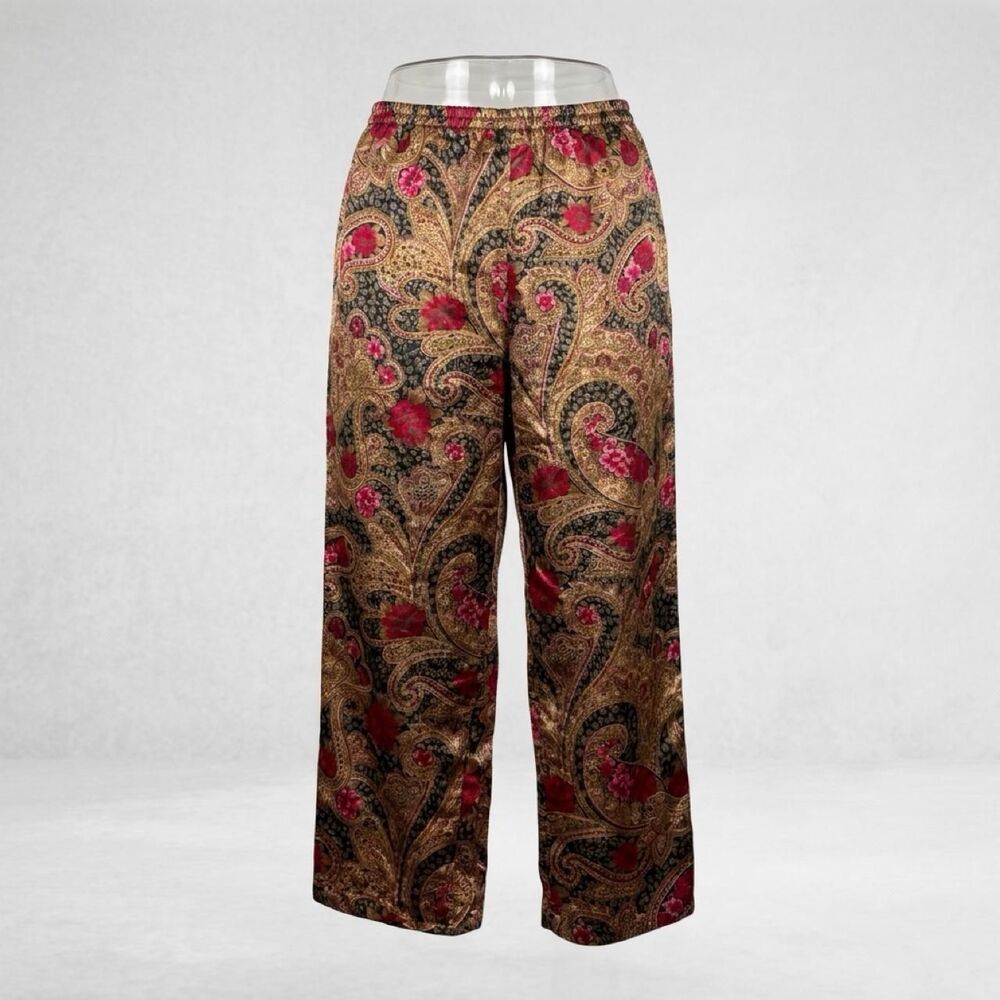 Vtg Victoria's Secret Gold Label Paisley Floral Satin Pajama Pant S 80s 90s Boho